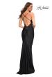 Picture of: Jewel Tone Jersey Gown with Sheer Lace Bodice in Black, Back Picture