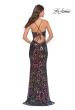 Picture of: Multi Color Print Sequin Dress with Lace Up Back in Black, Style: 31206, Back Picture
