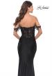 Picture of: Sheer Lace Bodice with Off the Shoulder Straps and Jersey Skirt Gown in Black, Style: 31314, Back Picture