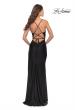 Picture of: Fringe Beaded Slit Jersey Gown with Lace Up Back in Black, Style: 31326, Back Picture
