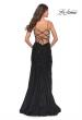 Picture of: Long Tulle Gown with Stunning Beaded Lace Applique Details in Black, Style: 31382, Back Picture