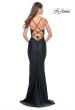 Picture of: Beaded Illusion Top with Ruched Jersey Skirt Prom Dress in Black, Style: 31920, Back Picture