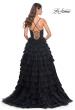 Picture of: Tiered Ruffle Tulle Prom Dress with Rhinestone Embellished Bodice in Black, Style: 32002, Back Picture