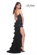 Picture of: Fitted Ruffle Skirt Lace Dress with Illusion Bodice in Black, Style: 32113, Back Picture