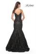 Picture of: Mermaid Print Sequin Dress with Scallop Detail Neckline in Black, Style: 32118, Back Picture