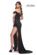 Picture of: Rhinestone Fishnet Dress with Feather Off the Shoulder Straps and Slit in Black, Style: 32151, Back Picture
