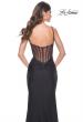 Picture of: Illusion Back with Boning Detail on Jersey Prom Dress in Black, Style: 32153, Back Picture