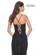 Picture of: Rhinestone Fishnet Gown with Lace Detail and High Slit in Black, Style: 32218, Back Picture