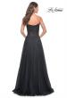 Picture of: Strapless Chiffon Prom Gown with Lace Illusion Bodice in Black, Style: 32311, Back Picture