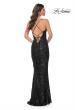 Picture of: Black Print Sequin Stretch Dress with Lace Up Back in Black, Style: 32415, Back Picture