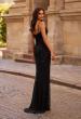 Picture of: Crystal Mesh Evening Dress with Sequin Floral Applique in Black , Style 32648, Back Picture