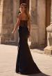 Picture of: Strapless Stretch Satin Dress with Sheer Corset Back in Black , Style 32649, Back Picture