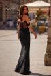 Picture of: Off the Shoulder Rhinestone Net Jersey Evening Dress in Black , Style 32650, Back Picture