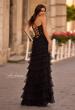 Picture of: Ruffle Prom Dress with Pearl Details and Sheer Top in Black , Style 32655, Back Picture