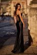 Picture of: Unique Stretch Satin Gown with Corset Bodice and Open Back in Black , Style 32683, Back Picture