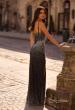 Picture of: Rhinestone Embellished Fitted Prom Dress with Corset and Deep V in Black , Style 32717, Back Picture