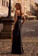 Picture of: Jersey Long Prom Dress with Ruching and Chic Rhinestone Neckline in Black , Style 32756, Back Picture