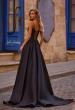 Picture of: Mikado A-line Gown with Lace Detail Neckline in Black , Style 32878, Back Picture