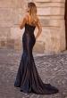 Picture of: Fitted Satin Mermaid Gown with Lace Bodice and Deep V in Black , Style 32916, Back Picture