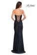 Picture of: Intricate Ruched Corset Bodice Prom Dress with Jersey Skirt in Black , Style 32971, Back Picture