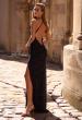 Picture of: Beaded Fitted Stretch Net Dress with Halter Top in Black , Style: 33067, Back Picture