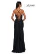 Picture of: Criss Cross Ruched Evening Dress with High Slit and Lace Up Back in Black , Style: 33115, Back Picture