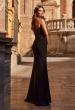 Picture of: Strapless Corset Gown with Lace-Up Back and High Slit in Black, Style: 33199, Back Picture