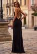 Picture of: Cowl Neck Jersey Gown with Open Back and High Slit in Black, Style: 33299, Back Picture