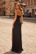Picture of: Strapless Rhinestone Corset Gown with Sweetheart Neckline and High Slit in Black, Style: 33304, Back Picture