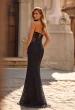 Picture of: Strapless Lace Gown with Sheer Sides, Lace-Up Back, and High Slit in Black, Style: 33316, Back Picture