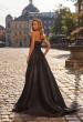 Picture of: Strapless A-Line Mikado Gown with Lace Trim and High Slit in Black, Style: 33353, Back Picture