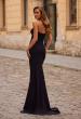 Picture of: Strapless Sweetheart Lace Trim Gown with Slit in Black, Style: 33366, Back Picture