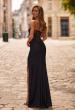 Picture of: Strapless Lace Applique Corset Gown with Slit in Black, Style: 33368, Back Picture