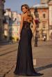Picture of: Strapless Sheer Lace Corset Gown with High Slit in Black, Style: 33398, Back Picture
