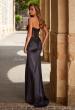 Picture of: Lace and Satin Gown with Sheer Bodice and High Slit in Black, Style: 33419, Back Picture