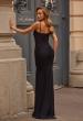 Picture of: Ruched Mesh Fitted Gown with Sheer Flared Hem in Black, Style: 33437, Back Picture