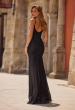 Picture of: Rhinestone Lace Gown with Sheer Bodice and Side Slit in Black, Style: 33442, Back Picture