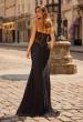 Picture of: Strapless Sheer Corset Gown with Beaded Lace and High Slit in Black, Style: 33472, Back Picture