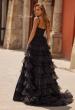 Picture of: Tiered Ruffle Gown with Beaded Bodice and High Slit in Black, Style: 33493, Back Picture