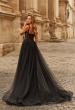 Picture of: Beaded Lace Corset Gown with Sheer Tulle Skirt and Slit in Black, Style: 33499, Back Picture