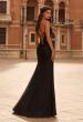 Picture of: Lace Corset Gown with High Slit and Lace-Up Back in Black, Style: 33505, Back Picture