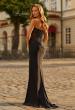 Picture of: Strapless Rhinestone Corset Gown with High Slit and Ruched Back in Black, Style: 33509, Back Picture