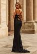 Picture of: Lace Fitted Gown with Crisscross Back and Rhinestones in Black, Style: 33514, Back Picture