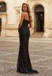Picture of: Strapless Rhinestone Lace Gown with Sheer Corset Bodice in Black, Style: 33518, Back Picture