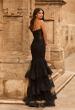 Picture of: Strapless Rhinestone Lace Mermaid Gown with Tiered Skirt in Black, Style: 33563, Back Picture