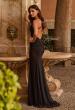 Picture of: Net Jersey Gown with Sheer Cutouts and Open Back in Black, Style: 33708, Back Picture