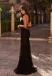 Picture of: Ruched Mesh Gown with Sheer Tiered Skirt and Strappy Back in Black, Style: 33782, Back Picture