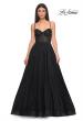 Picture of: A-Line Tulle Gown with High Slit and Illusion Rhinestone Fishnet Bodice in Black, Style: 32135, Detail Picture 21