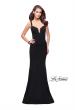 Picture of: Long Form Fitting Jersey Prom Dress with Open Back in Black, Style: 25651, Detail Picture 1