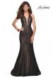 Picture of: Metallic Lace Halter Long Prom Dress with Open Back in Black, Style: 27228, Detail Picture 1
